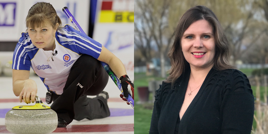 Left: Jacquie Armstrong at the 2012 Scotties Tournament of Hearts (Photo Michael Burns). Right: Armstrong has been working for Disney for nine years. (Photo: J. Armstrong).