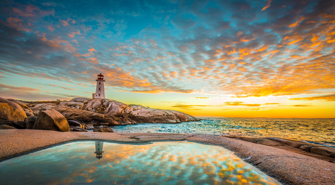 A coastal view with a lighthouse.