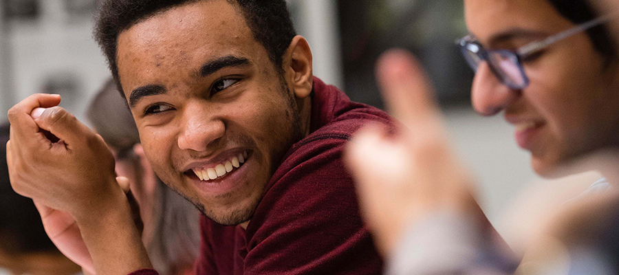 A close-up of a student smiling 