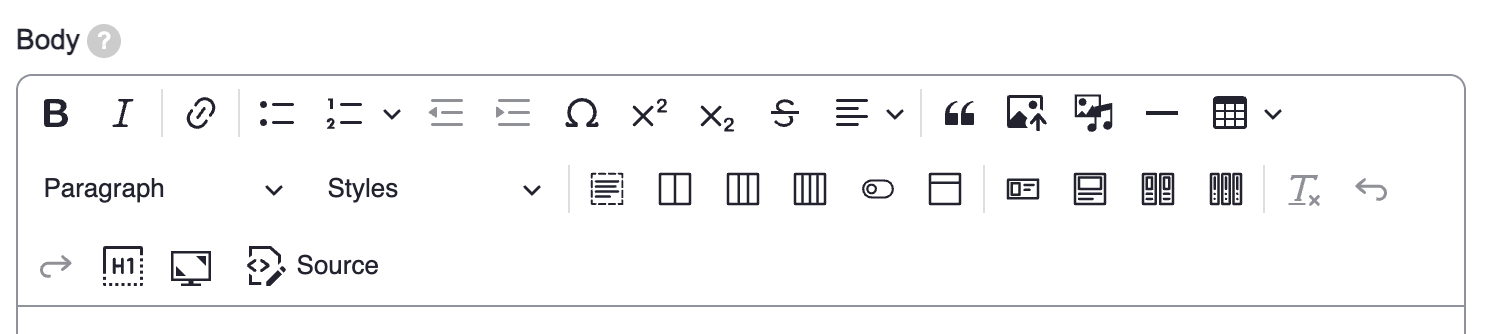 The options above are the available functions within the wysiwyg. If you're unsure what each button in the wysiwyg is called, scroll your cursor over a button and wait a second. Help text will appear.