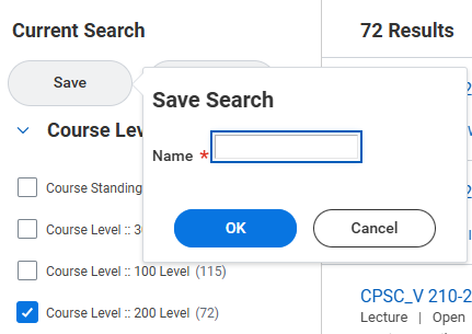 Screenshot of Save Search button in Workday