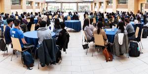 Students sitting at tables