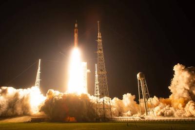 NASA’s Space Launch System rocket carrying the Orion spacecraft launches on the Artemis.