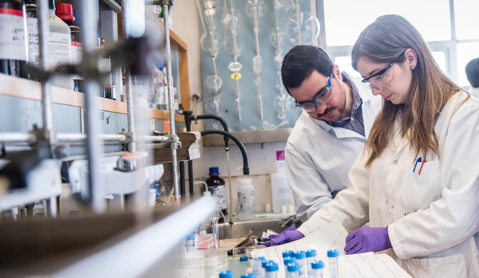 Two students in lab